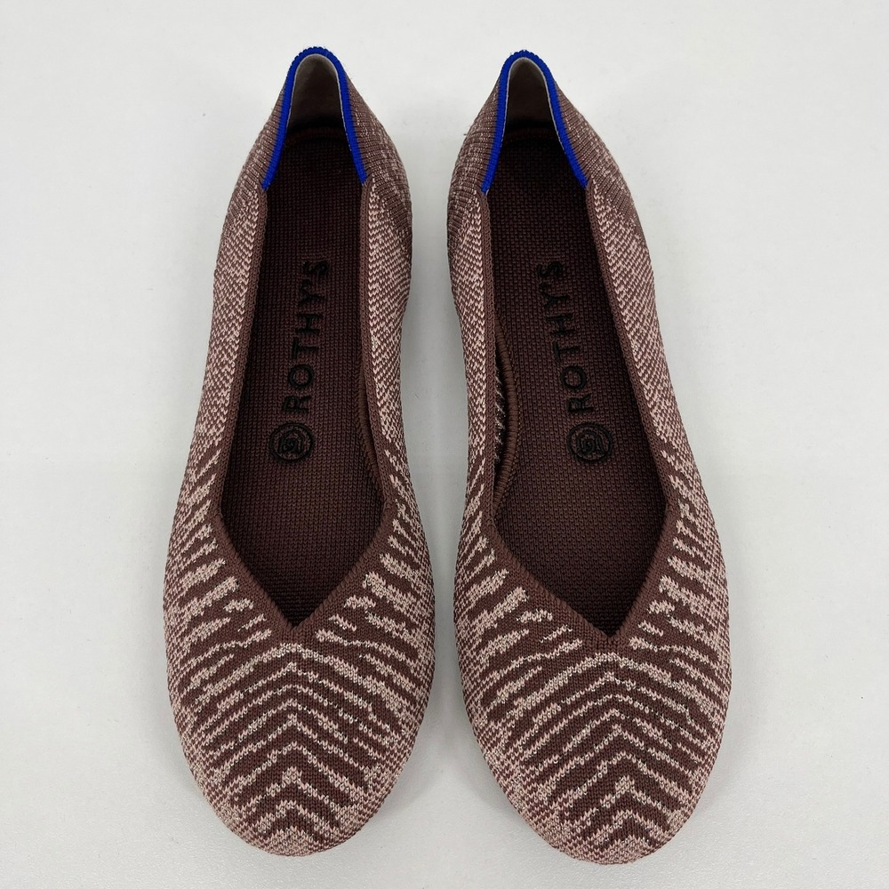 Rothys The Point Brown Tan Zebra Stripe Pointed Toe Ballet Flats Size 8